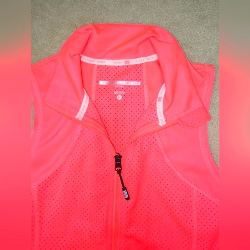 TOMMY HILFIGER SPORT SZ M TOP ZIPPER NEON PINK ORANGE